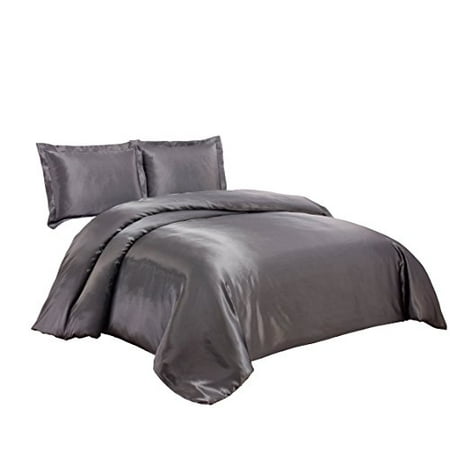 Chezmoi Collection 3-piece Silky Bridal Satin Duvet Set King Gray Chezmoi Collection 3-piece Silky Bridal Satin Duvet Set King Gray